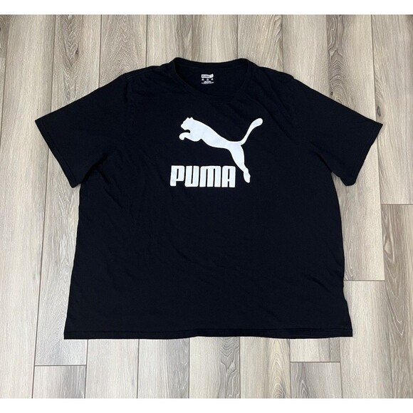 PUMA Black/White Crew Neck Short Sleeve Big Logo Tee Mens Size 3XL - Picture 1 of 8